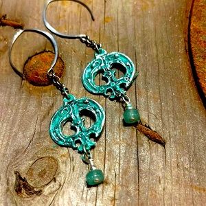 BOHO, GYPSY, Steampunk Adventurine and (no lead) Pewter Earrings by Susan A Ray